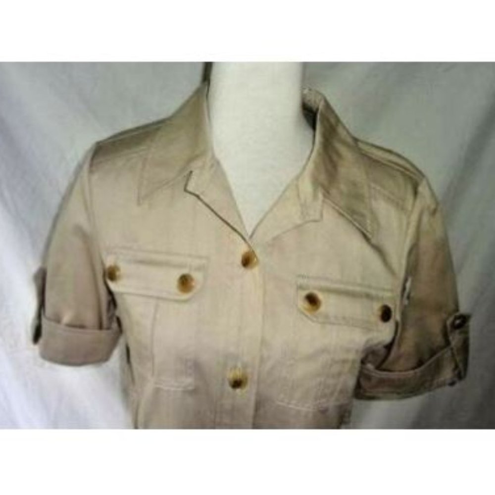 SOLD TORY BURCH Khaki Safari Midi Flare Dress Cotton Twill 8 NEW - Picture 11 of 14